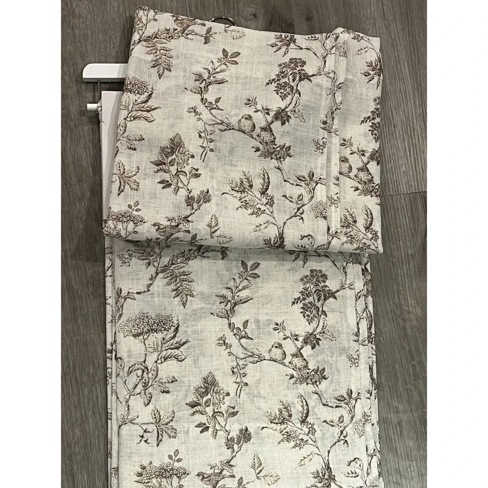 Laura Ashley Window Curtains 2 Panels 38 x 84 Beige Brown Sheer Elderwood Linen